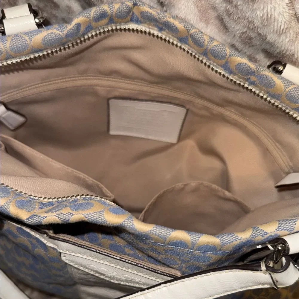 Coach Signature Canvas Shoulder Tote in Beige and Cream